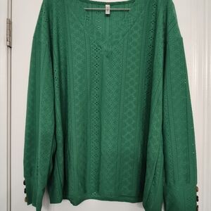 Green Boxy Eyelet Blouse with Buttoned Details